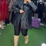 کت چرم جلو دکمه