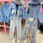 شلوار جین نیم بگ مرواریدی ترک35139