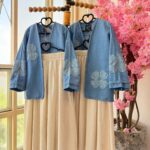 کت جین گل پولکی آبی روشن