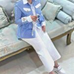 شومیز کتان نخ آبی پررنگ43813