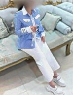 شومیز کتان نخ آبی پررنگ43813
